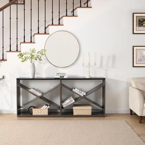 Consolle da ingresso/soffitta a X staccabile da 70,87 pollici, stile rustico, extra lunga con contenitore, per ingresso, soggiorno, corridoio - Product Image 6
