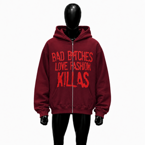 Maroon Oversized <b>Zip</b> <b>Up</b> <b>Hoodie</b> Red <b>Graphic</b> Print Unisex Streetwear Fashion Full Zipper Hooded Sweatshirt For Men Women Casual - Product Image 1