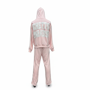 Chándal con capucha rosa para niña, manga larga, cremallera frontal, estampado, estilo urbano, lavado, otoño, corte regular, bolsillos laterales, elástico en cuatro direcciones - Product Image 6