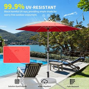 Parasol de terrasse 7,5 pieds avec manivelle inclinable à bouton-poussoir, protection UV, imperméable, pour marché extérieur, avec base - Product Image 3