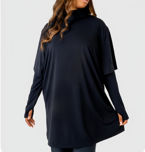 Hauts d'entraînement modestes pour femmes grandes tailles en polyester biologique et élasthanne respirant à col montant pour le yoga, la gym et les activités sportives - Product Image 4