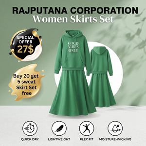 Women <b>Skirt</b> Set A-Line Hoodie Dress Elastic Waist Casual Floor-Length Hveay Weight 430GSM Cotton Fleece Sweat Hoody <b>Skirt</b> Set - Product Image 1