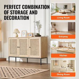 Credenza Rustica in Rattan con 3 Ante Magnetiche e Ripiani Regolabili - Product Image 6