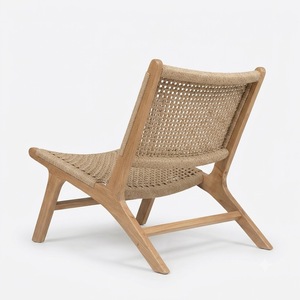 Solid Teak Wood Lounge Chair Woven Paper Cord Accent <b>Armchair</b> Natural Finish Rattan Style Seat Low Profile Living Room Seating - Product Image 3