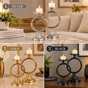 ชุดเชิงเทียนไม้ทรงวงแหวนทันสมัย ฐานสีเงิน ของตกแต่งบ้าน - Product Image 5