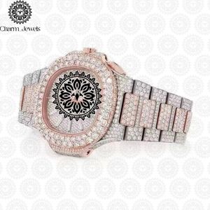 Montre de luxe pour homme Charm Jewels en acier inoxydable, boîtier carré serti de diamants, mouvement mécanique, bracelet en cristal saphir 40 mm - Product Image 4