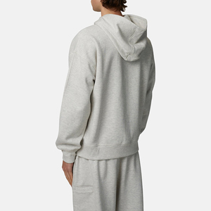 <b>Men's</b> Oversized Hooded Zip-Up Sweatshirt Solid Gray Cotton French Terry Casual Autumn Fit Regular Sleeve - Product Image 4