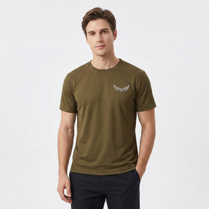 T-shirt à manches courtes pour homme, vert olive, logo brodé, coupe classique, col rond, jersey en coton - Product Image 4