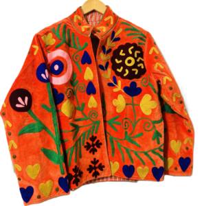 Chaqueta Bomber Suzani Hecha a Mano, Estilo Vintage, Tejida, Transpirable, Ecológica, Resistente al Viento, Bordada con Flores Indias, 100% Terciopelo - Product Image 3