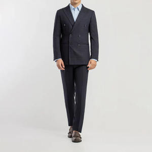 Costume d'affaires croisé à carreaux pour homme, coupe ajustée, motif à carreaux subtil, qualité supérieure, tenue formelle de luxe - Product Image 1