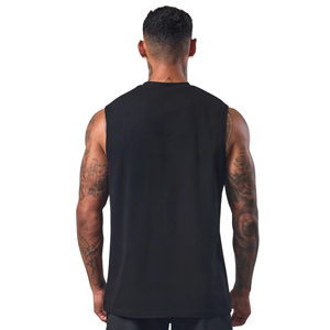 Mens Black Sleeveless <b>Athletic</b> Tank Top O-Neck Cotton Printed Gym Workout Shirt Fitness Training Sportswear Apparel - Product Image 2