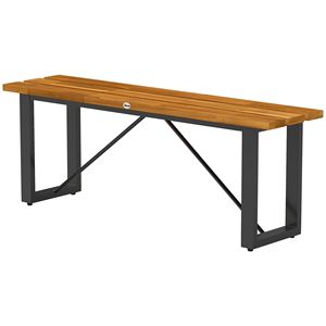Panca da esterno a 2 posti in legno di acacia, senza schienale, con seduta a doghe, per veranda, parco o centro commerciale, stile rustico - Product Image 1