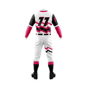 Custom Baseball Uniform Men's Full Sleeve Sublimated Jersey White Pink Black Geometric Pattern Moisture Wicking All Seasons - Product Image 3
