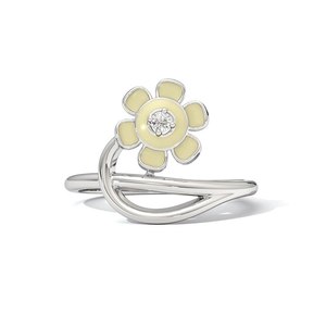 Anillo de Plata de Ley 925 con Flor de Margarita y Diamante Natural para Mujer |   Anillo Floral Minimalista con Pétalos Esmaltados |   Regalo de Joyería Fina - Product Image 4