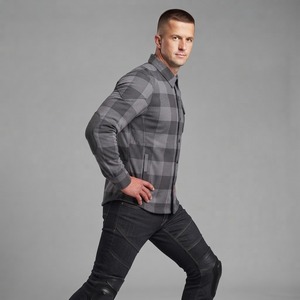 Chemise en flanelle à carreaux gris pour homme, manches longues, boutonnée, décontractée, en coton respirant, tissée, pour l'automne - Product Image 6