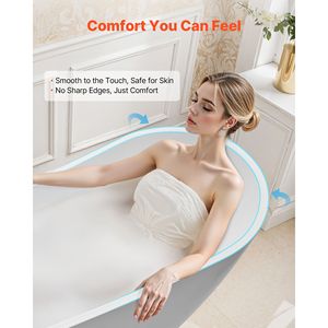 Vasca da Bagno Freestanding Contemporanea in Acrilico Bianco da 67 Pollici, Forma Ovale Elegante, Scarico con Troppopieno in Nichel Spazzolato, per 2 Persone - Product Image 6