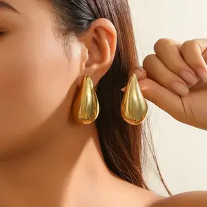 Vintage Gold Color Chunky Water Drop Dome Stud Earrings for Women Trendy Punk Glossy Tear Big Earring Jewelry Accessories Gift