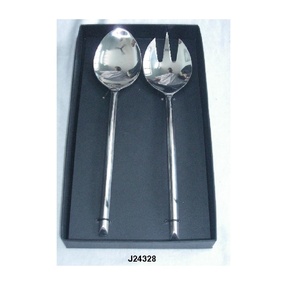 Mango de cuerno de alta calidad en acabado áspero Juego de ensalada de acero inoxidable en esmalte de espejo Vajilla Cubiertos Juego de ensalada de metal Tenedor y cuchara - Product Image 3