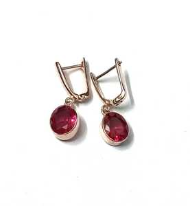 Pendientes de rubí en plata de ley 925 con baño de oro rosa de 14K, cierre de gancho, hechos a mano, joyería de piedras preciosas, regalo para mujer - Product Image 1