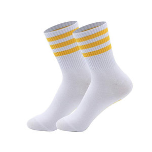 White Crew <b>Socks</b> With Yellow Stripes Breathable Cotton Adult Basketball Sports <b>Socks</b> Summer Regular Fit - Product Image 1