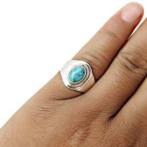 Handmade 925 Sterling Silver <b>Ring</b> Comes With Oval Cut Natural <b>Turquoise</b> Gemstone Classic Bezel Set Gemstone Bohemian <b>Ring</b> - Product Image 4