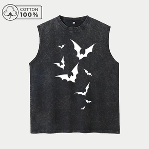 Débardeur Homme Nouvelle Qualité Imprimé Chauve-souris Simple Rétro Lavé Gilet Décontracté Été Coton Pur Épais Sans Manches Tendance - Product Image 1