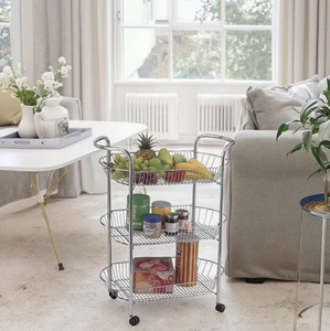 OEM/ODM Vietnam Kitchen 3 Tier Oval Metal Storage Trolley Cart with Wheels Fruit Vegetable Organizer <b>Rack</b> Stand - Product Image 4