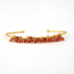 Bracelet jonc manchette ouvert style perlé plaqué or bracelet réglable cadeau pour elle multi pierres précieuses bracelet en gros pour les femmes - Product Image 4