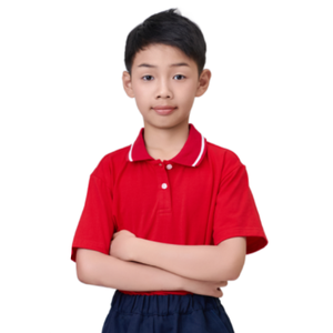 เสื้อโปโลโรงเรียนประถมสีแดง FMF พร้อมส่ง – ชุดนักเรียนเด็กแบบถัก 50D ใส่สบาย - Product Image 1