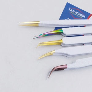 Venta al por mayor de pinzas de pestañas de acero inoxidable sostenible blanco recto volumen puntiagudo herramientas de extensión - Product Image 3