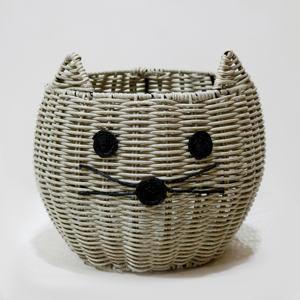 Organizador de mimbre de plástico ecológico elegante, lindo diseño de cara de gatito para accesorios de habitación de guardería ordenados - Product Image 1