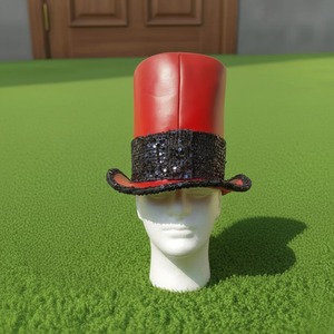 High Quality custom handmade Red Leather Ringmaster <b>Top</b> Hat Steampunk Circus Cosplay Statement Headwear - Product Image 3
