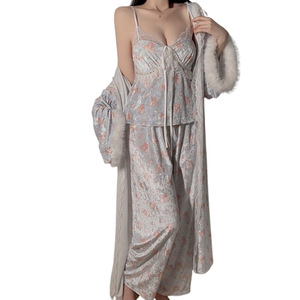 Conjunto de pijama de 2 piezas para mujer, camiseta con tirantes finos de encaje, pantalones largos, ropa de estar en casa para mujer - Product Image 1