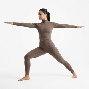Conjunto Deportivo de Dos Piezas para Mujer, Top Corto de Manga Larga con Cuello Alto y Leggings de Cintura Alta, Ropa Deportiva sin Costuras - Product Image 4