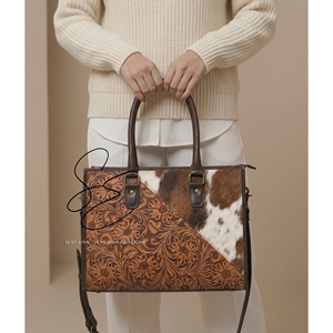 Sac à main en cuir véritable fait main, sac fourre-tout en cuir de vachette à poils, sac à bandoulière pour femme, sac à main en cuir véritable pour le bureau - Product Image 3