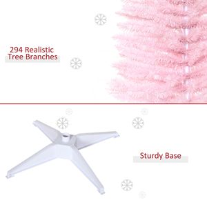 Albero di Natale Artificiale Sottile Rosa da 210 cm con 294 Punte Realistiche e Supporto in Plastica per Decorazioni - Product Image 6