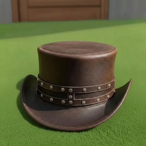 Sombrero de copa hecho a mano de cuero marrón con remaches, estilo victoriano, steampunk, gótico, para cosplay, de calidad premium y personalizado. - Product Image 4