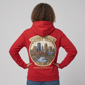 Twin City Women's <b>Red</b> Hooded Sweatshirt With Gold Logo Embroidery Front Print Regular Fit Autumn Wear - Product Image 5