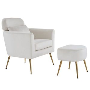 Sillón Individual de Franela para Interiores, Semi-Desmontado, con Patas y Pedales Dorados, Color Beige, para Sala de Estar - Product Image 6