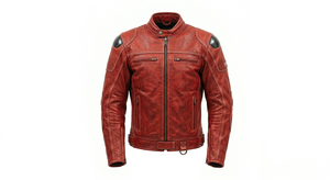 Blouson de moto d'hiver rouge en similicuir avec protections d'épaule, veste de tourisme zippée, OEM - Product Image 1