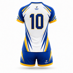 Ensemble de maillots de volley-ball pour femmes FADDY SPORTS, sublimé, 100% polyester, évacuation de l'humidité, col en V, manches courtes, uniforme d'équipe - Product Image 3