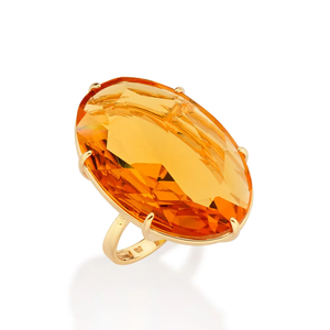 <b>Citrine</b> Cocktail <b>Ring</b> 10K Gold Plated Oval Natural Stone Women's Glam Party Jewelry November Birthstone - Product Image 2