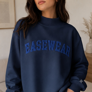 <b>Women's</b> Minimal Mockneck Pullover Oversized Cotton Fleece Sweatshirt Long Sleeve Lifestyle Apparel - Product Image 1