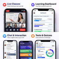 Plateforme de coaching en ligne avancée avec cours en direct, diffusion vidéo, apprentissage intelligent et développement d'applications mobiles Android et iOS