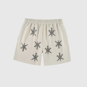 Pure Cotton Custom Rhinestone Drawstring Breathable Sun Fade <b>Shorts</b> Blank Vintage Distressed <b>Patch</b> Embroidery <b>Men</b> 's <b>Shorts</b> - Product Image 4