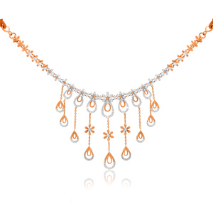 Collier de soirée luxueux plaqué or rose, orné de diamants de laboratoire taille ronde en forme de goutte d'eau, pour femme - Product Image 1