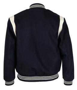 Blouson universitaire personnalisé bleu marine pour homme, avec manches contrastantes crème, style bomber, uniforme de baseball Letterman, manteau de sport, vente en gros - Product Image 2