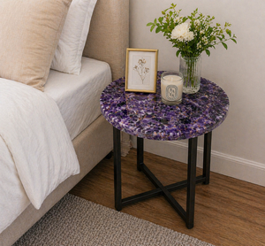 Luxury Round Natural Amethyst Stone Coffee <b>Table</b> Handcrafted Marble & Quartz Center <b>Table</b> Modern Art Stone Bedside Interior - Product Image 1