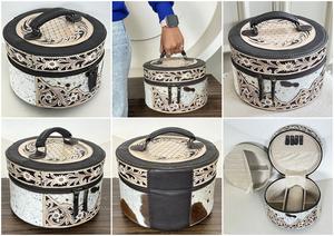 Nuevo Estuche de Maquillaje Redondo de Cuero Repujado a Mano de Lujo Estilo Occidental, Organizador de Viaje para Joyas y Cosméticos de Cuero Genuino de Vaca - Product Image 3