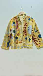 Veste en tissu Suzani, veste en velours vert, veste brodée Suzani, veste courte en velours brodée à la main pour femmes - Product Image 2